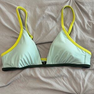 aerie Light Aqua Triangle Bikini Top with Neon Yellow Trim